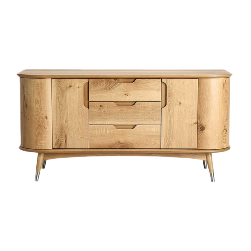 **Moderne houten dressoir met ronde lijnen en lades**
