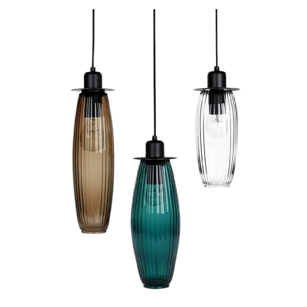 "Moderne Hanglampen met Gelaagd Glas in Brons, Helder en Groen"
