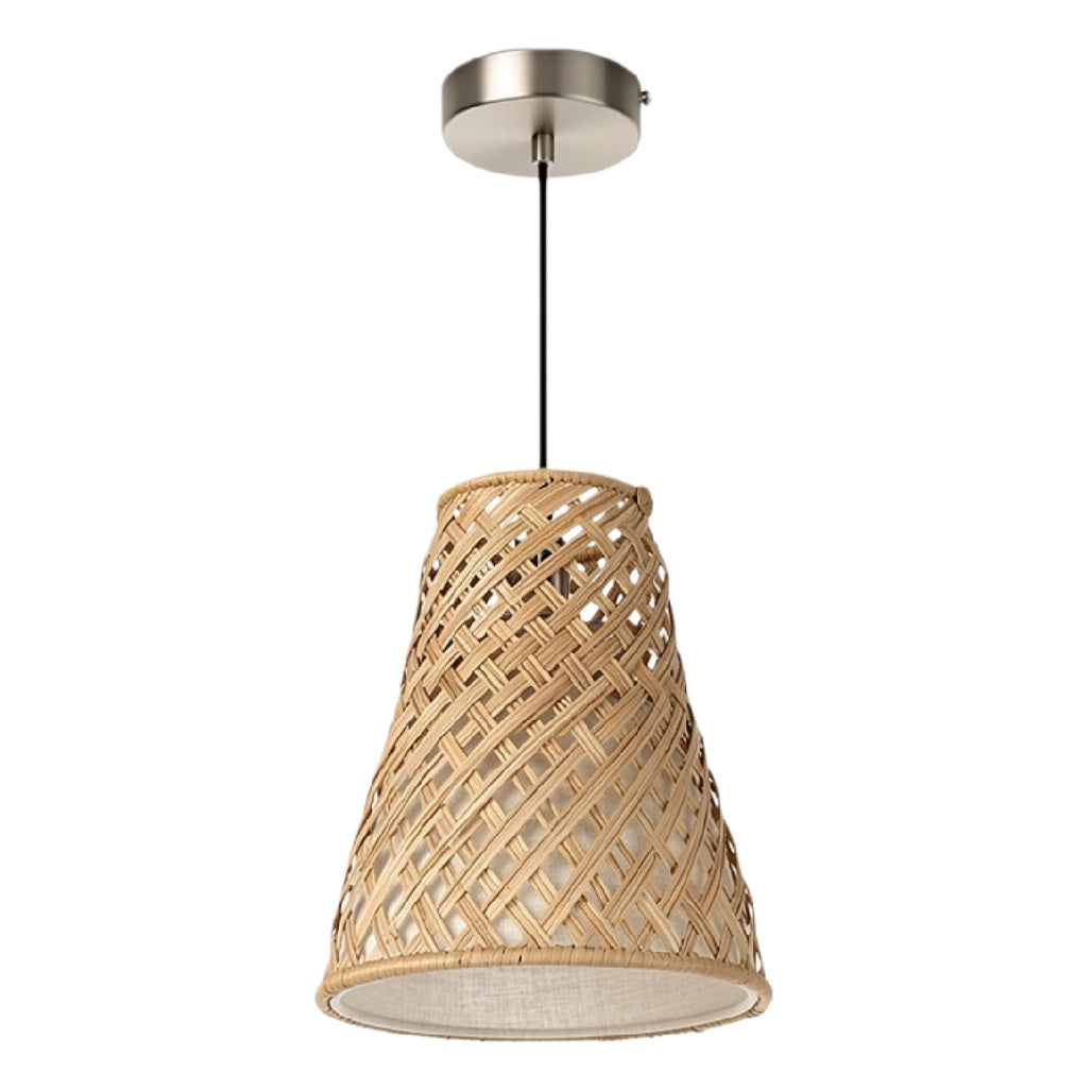 **Hanglamp van Riet met Stalen Bevestiging**