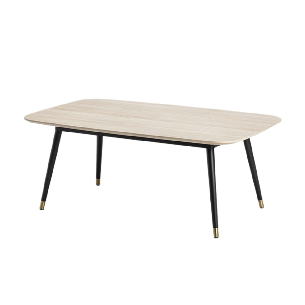 Moderne Eettafel met Houten Blad en Zwarte Metaalpoten