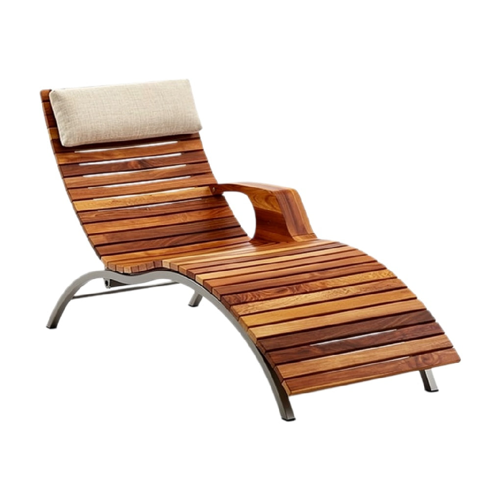 Moderne houten ligstoel met kussen en gebogen ontwerp